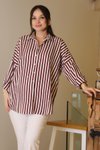 Bordo Ekru Çizgili Taşlı Gömlek