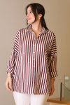 Bordo Ekru Çizgili Taşlı Gömlek