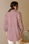 Bordo Ekru Çizgili Taşlı Gömlek
