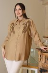 Camel Uzun Boncuk İşlemeli Gömlek