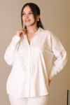 Ekru Uzun Kollu Zincir İşlemeli Gömlek