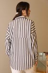 Gri Beyaz Çizgili Boncuk İşlemeli Gömlek