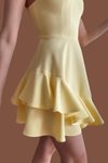 Sarı Mini Askılı Eteği Volanlı Balo Ve Mezuniyet Abiye Elbise