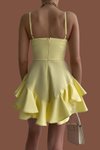 Sarı Mini Askılı Eteği Volanlı Balo Ve Mezuniyet Abiye Elbise