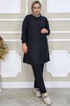 Siyah Aller Ve Taş Detaylı Tunik