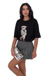 Siyah Ayıcık Baskılı Bisiklet Yaka Oversize Kalıp T-Shirt