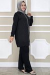 Siyah Beden Taş Detaylı İkili Takım