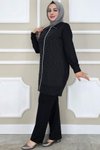 Siyah Beden Taş Detaylı İkili Takım