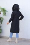 Siyah Bondit Kumaş Kürklü Kaban
