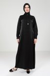 Black Brooch Shiny Fabric Modest Dress
