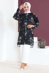 Siyah Çiçek Desenli Aerobin İkili Tesettür Takım