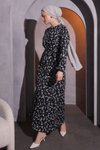 Siyah Çiçekli Bürümcük Tesettür Elbise