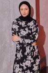 Siyah Çiçekli Tesettür Elbise