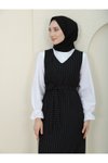 Siyah Çizgili Beli Kuşaklı Gömlek Jile İkili Takım