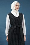 Siyah Çizgili Gömlekli Jile Tesettür Elbise