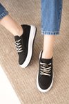Siyah D094 Sneaker Yüksek Taban Bağcıklı Bez Spor Ayakkabı