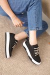 Siyah D094 Sneaker Yüksek Taban Bağcıklı Bez Spor Ayakkabı