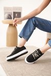 Siyah D094 Sneaker Yüksek Taban Bağcıklı Bez Spor Ayakkabı