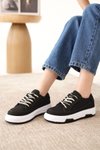 Siyah D094 Sneaker Yüksek Taban Bağcıklı Bez Spor Ayakkabı