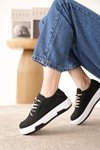 Siyah D094 Sneaker Yüksek Taban Bağcıklı Bez Spor Ayakkabı