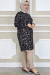 Siyah Dalga Desenli Tunik