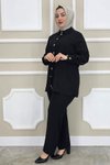 Siyah Dantel Şerit Detaylı İkili Takım