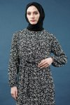 Siyah Desenli Bürümcük Tesettür Elbise