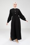 Siyah Düğme Detaylı Modal Elbise