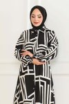 Siyah Geometrik Desen Viskon Tunik