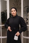 Siyah Gizli Patlı Düğmeli Ferace