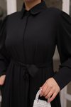 Siyah Gizli Patlı Düğmeli Ferace
