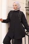 Siyah İnci Detaylı İkili Tesettür Takım
