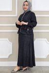 Siyah Kapüşonlu Etekli İkili Takım