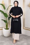 Siyah Kolları Katlamalı Aerobin İkili Tesettür Takım