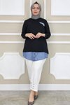 Siyah Kot Kombinli Düğme Detaylı Tunik
