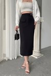 Siyah Midi Düğmeli Etek