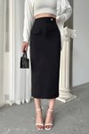 Siyah Midi Düğmeli Etek