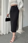 Siyah Midi Düğmeli Etek