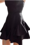 Siyah Mini Askılı Eteği Volanlı Balo Ve Mezuniyet Abiye Elbise