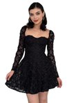 Black Mini Lace Design Sweetheart Neck Long Sleeve Evening Dress