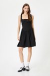 Siyah Mini Kalın Askılı Slim Fit U Yaka Elbise