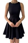 Siyah Mini Mezuniyet &amp; Balo Sıfır Yaka Fırfırlı Etek Abiye Elbise