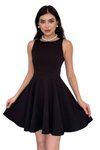 Siyah Mini Mezuniyet &amp; Balo Sıfır Yaka Fırf ırlı Etek Abiye Elbise
