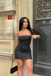 Black Mini Strapless Evening Dress with Zirconium Stones