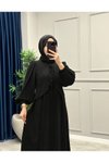 Siyah Önden Kurdale Bağlamalı İnce Modal Kumaş Elbise