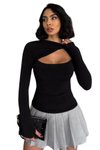 Siyah Sandy Kumaş Burgu Detay Uzun Kollu Bluz