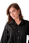 Siyah Saten Smart Casuel Metal Düğme Detaylı Gömlek