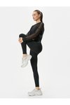 Siyah Spor Yüksek Bel Çizgi Detaylı Slim Fit Tayt