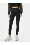 Siyah Spor Yüksek Bel Çizgi Detaylı Slim Fit Tayt