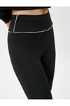 Siyah Spor Yüksek Bel Çizgi Detaylı Slim Fit Tayt